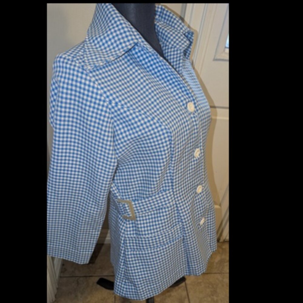 Vintage 60s 70s Blue Checkered Checks Retro Blazer Coat Top Womens M